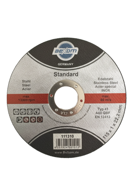 Cutting disc 115x1 mm for metal, stainless steel & INOX – EN 12413 certified